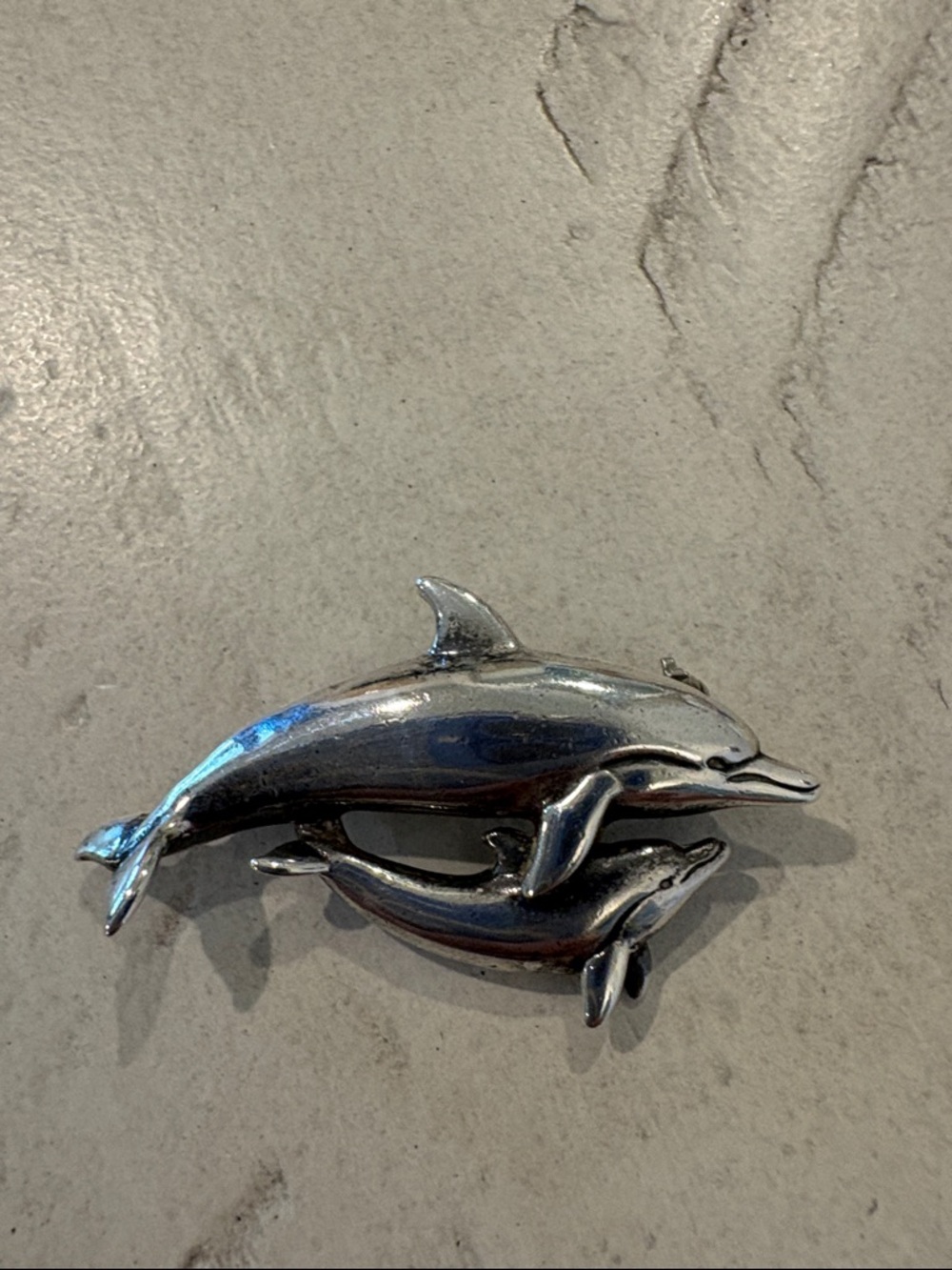 Sterling Silver Dolphin Brooch Pin - Double Dolphin